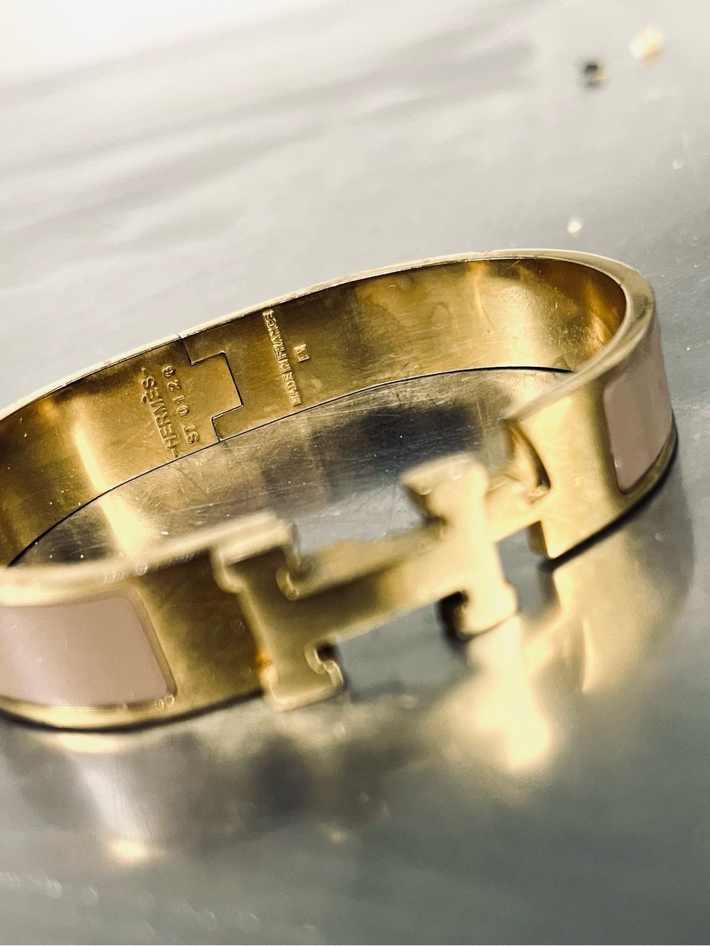 Vintage HERMES Enamel Wide Clic Clac H Bracelet GM GOLD & ROSE
